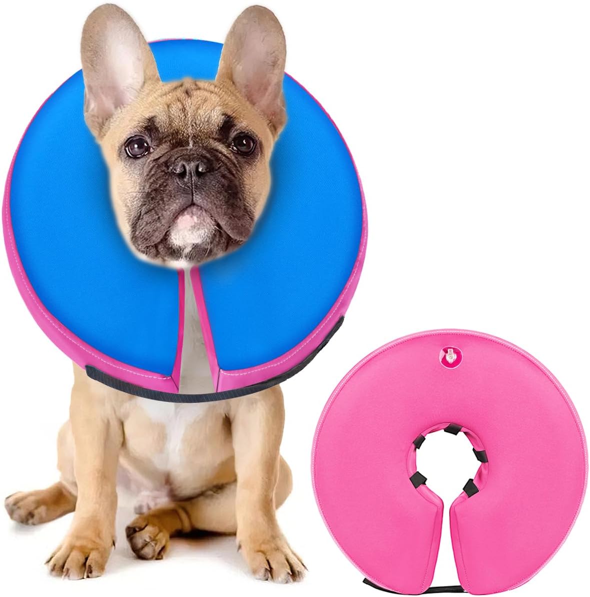 MIDOG Inflatable Dog Cone Collar PinkBlue MEDIUM Neck 11"-14"