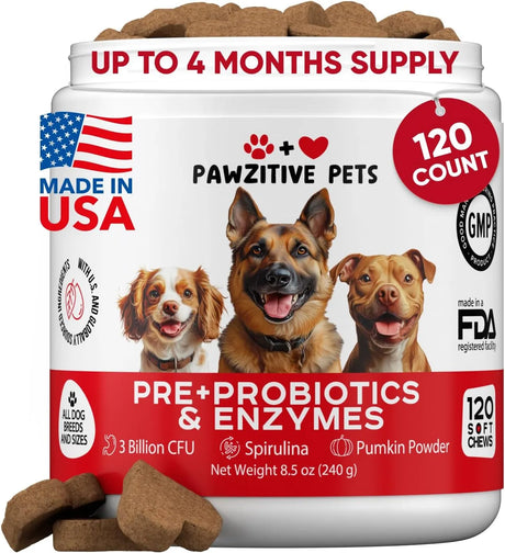 PAWZITIVE PETS - Pawzitive Pets Probiotics for Dogs Digestive Health 120 Masticables - The Red Vitamin MX - Probióticos Para Perros - {{ shop.shopifyCountryName }}