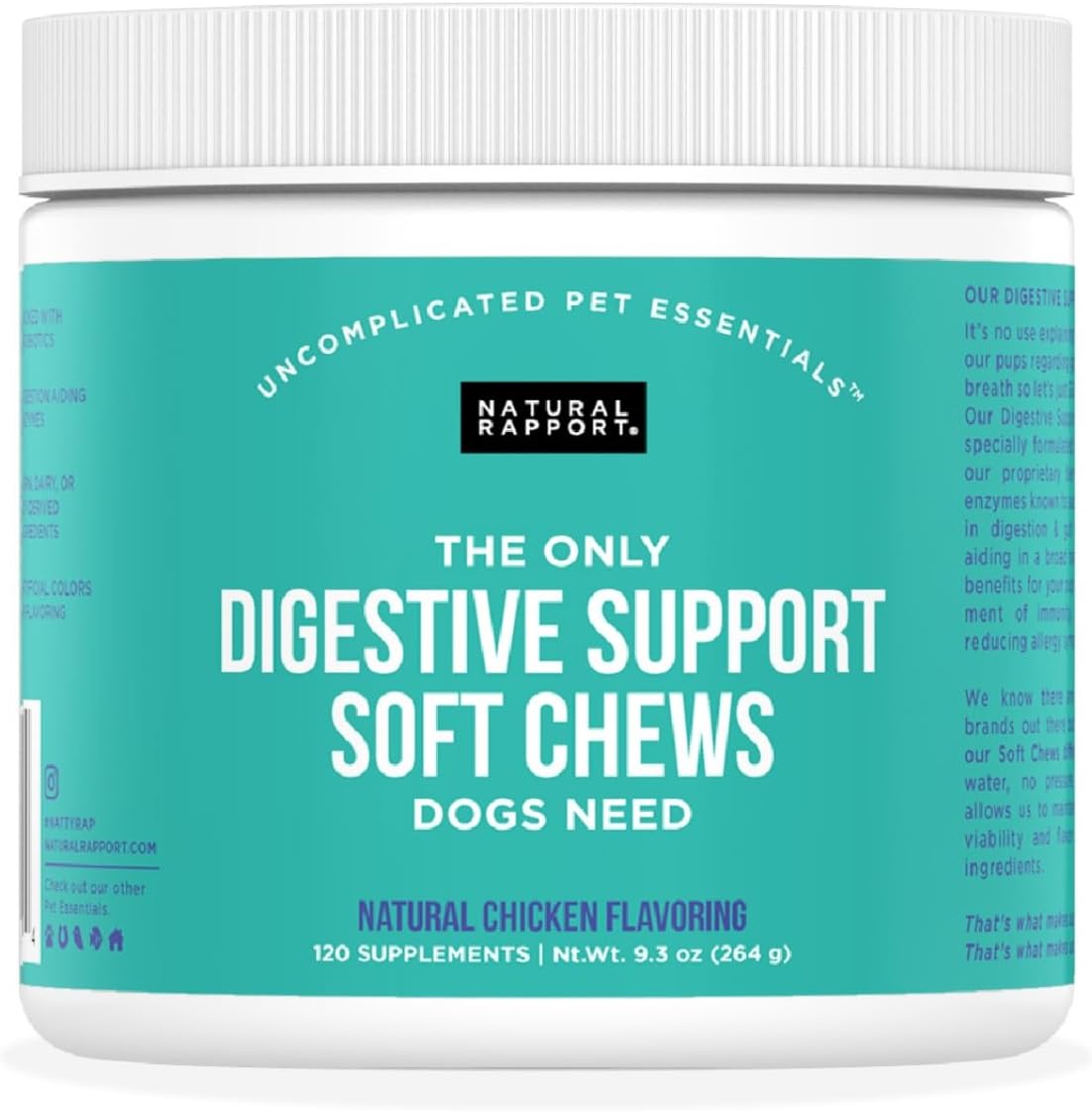 Natural Rapport Dog Digestive Supplement 120 Masticables