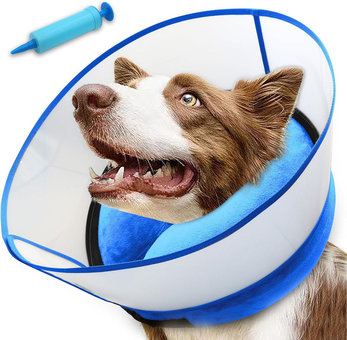 NoarWin 2-in-1 Inflatable Dog Cone Collar with Detachable Anti-Licking Shield BLUE XLARGE