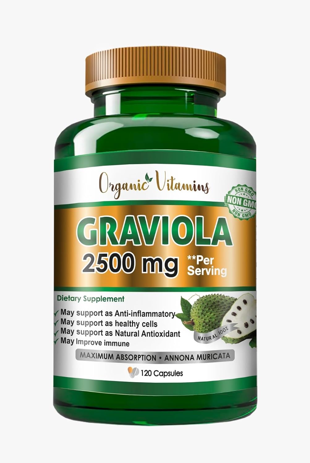 Organic Vitamins Graviola Soursop 2500Mg. 120 Capsulas