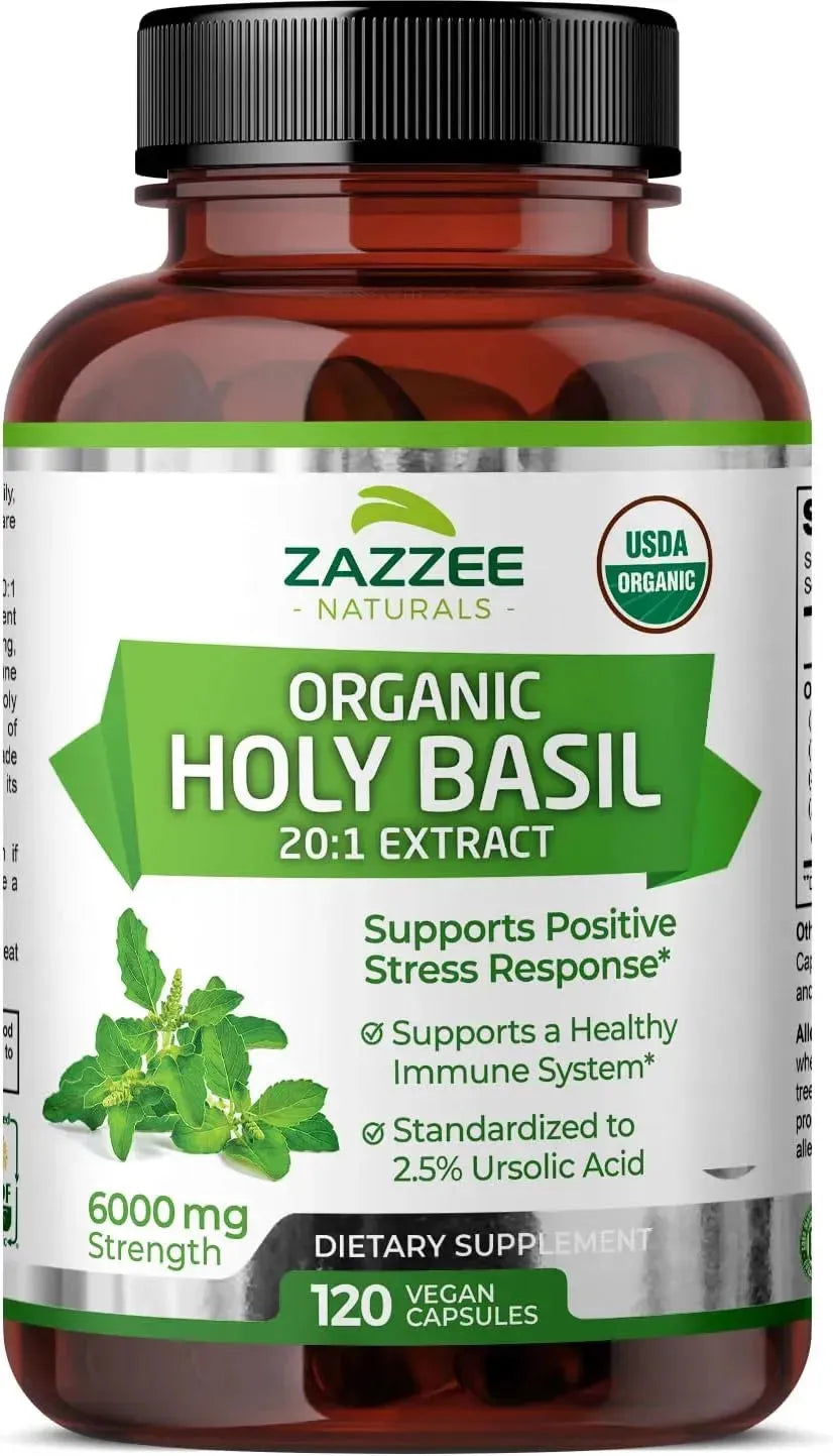 ZAZZEE NATURALS - Zazzee USDA Organic Holy Basil 20:1 Extract 6000Mg. 120 Capsulas - The Red Vitamin MX - Suplementos Alimenticios - {{ shop.shopifyCountryName }}