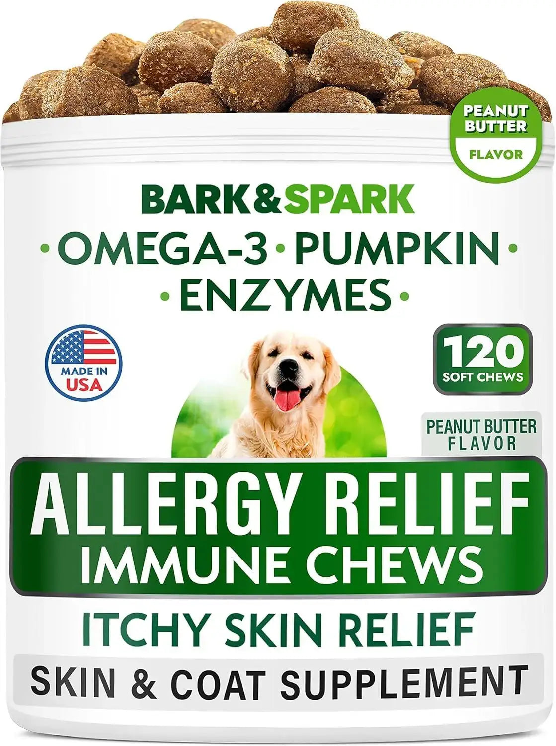 BARK&SPARK - BARK&SPARK Dog Allergy Relief Chews Peanut Butter 120 Masticables - The Red Vitamin MX - Remedios Para La Picazón De Perros - {{ shop.shopifyCountryName }}