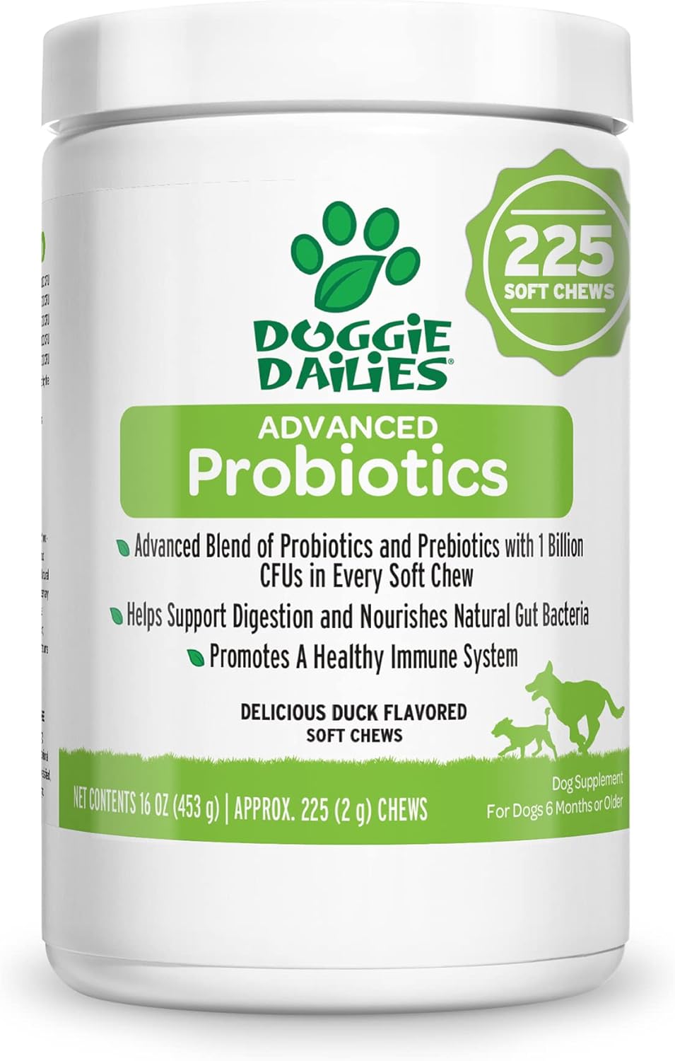 Doggie Dailies Probiotics for Dogs Duck 225 Masticables
