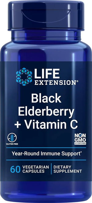 LIFE EXTENSION - Life Extension Black Elderberry + Vitamin C 60 Capsulas - The Red Vitamin MX - Suplementos Alimenticios - {{ shop.shopifyCountryName }}