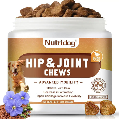 NUTRIDOG - Nutridog Hip and Joint Supplement for Dogs Duck 120 Masticables - The Red Vitamin MX - Cuidado De Cadera Y Articulaciones Para Perros - {{ shop.shopifyCountryName }}