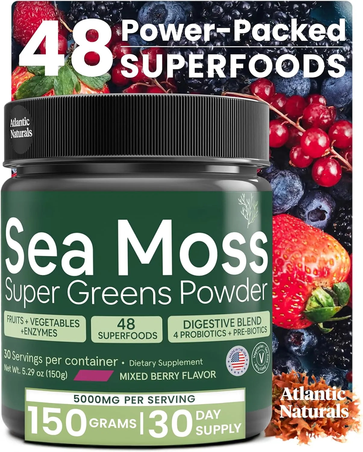 ATLANTIC NATURALS - Atlantic Naturals Organic Sea Moss Super Greens Powder Mixed Berry Flavor 150Gr. - The Red Vitamin MX - Suplementos Alimenticios - {{ shop.shopifyCountryName }}