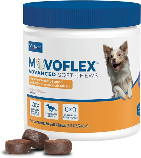 VIRBAC - Virbac MOVOFLEX Advanced Soft Chews Hip Joint Support for Medium Dogs 60 Masticables - The Red Vitamin MX - Cuidado De Cadera Y Articulaciones Para Perros - {{ shop.shopifyCountryName }}