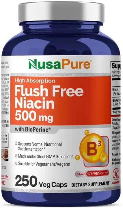 NUSAPURE - NusaPure Flush Free Niacin 500Mg. 250 Capsulas - The Red Vitamin MX - Suplementos Alimenticios - {{ shop.shopifyCountryName }}