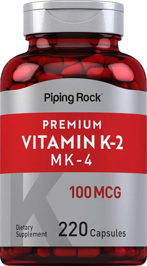 PIPING ROCK - Piping Rock Vitamin K2 MK4 100mcg 220 Capsulas - The Red Vitamin MX - Suplementos Alimenticios - {{ shop.shopifyCountryName }}