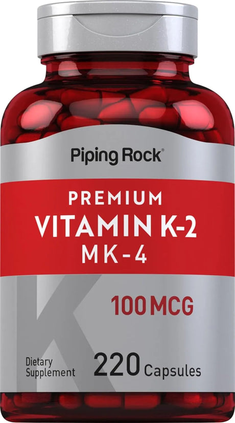 PIPING ROCK - Piping Rock Vitamin K2 MK4 100mcg 220 Capsulas - The Red Vitamin MX - Suplementos Alimenticios - {{ shop.shopifyCountryName }}
