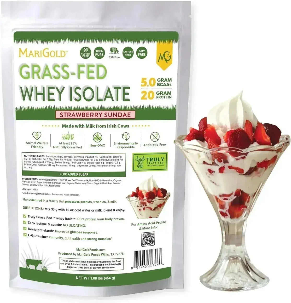 MARIGOLD - MariGold Grass-fed Whey Protein Isolate Powder Creamy Strawberry Sundae 454Gr. - The Red Vitamin MX - Suplementos Alimenticios - {{ shop.shopifyCountryName }}