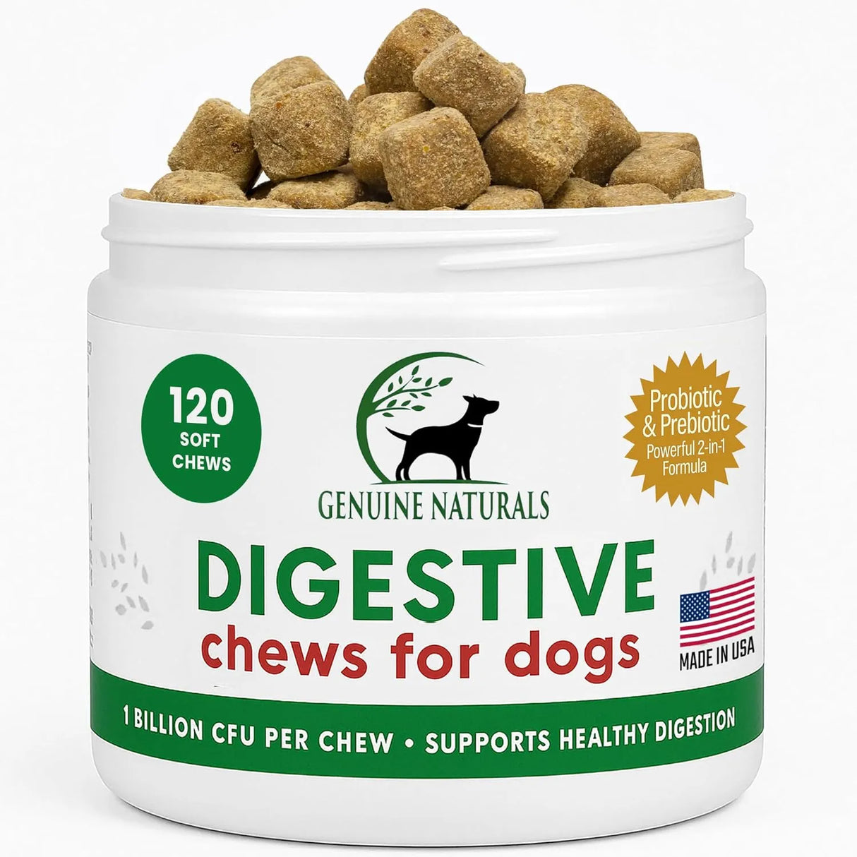 GENUINE NATURALS - Genuine Naturals Digestive Supplement for Dogs Probiotics Chews 120 Masticables - The Red Vitamin MX - Probióticos Para Perros - {{ shop.shopifyCountryName }}