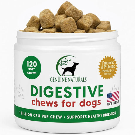 GENUINE NATURALS - Genuine Naturals Digestive Supplement for Dogs Probiotics Chews 120 Masticables - The Red Vitamin MX - Probióticos Para Perros - {{ shop.shopifyCountryName }}