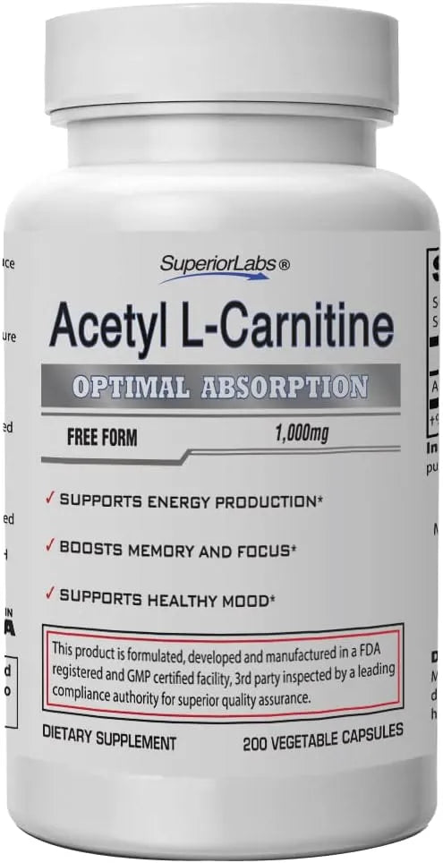 SUPERIOR LABS - Superior Labs Acetyl L-Carnitine 1000Mg. 200 Capsulas - The Red Vitamin MX - Suplementos Alimenticios - {{ shop.shopifyCountryName }}