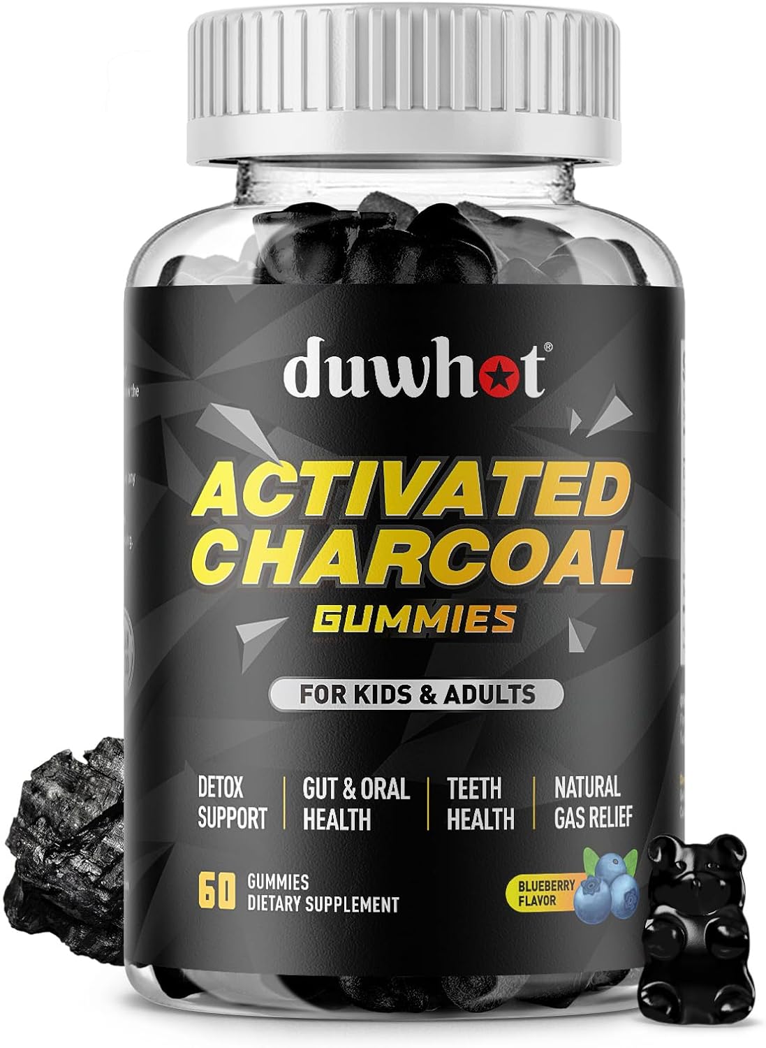 Duwhot Activated Charcoal Gummies 500Mg. 60 Gomitas