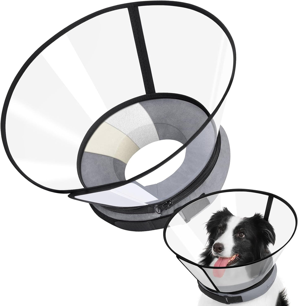 ICOYEA Sponge Core Dog Cone GRAY Size 1 Neck: 7.5"- 9.7"