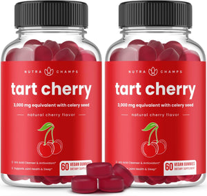 NutraChamps Tart Cherry Gummies 3000Mg. 60 Gomitas 2 Pack