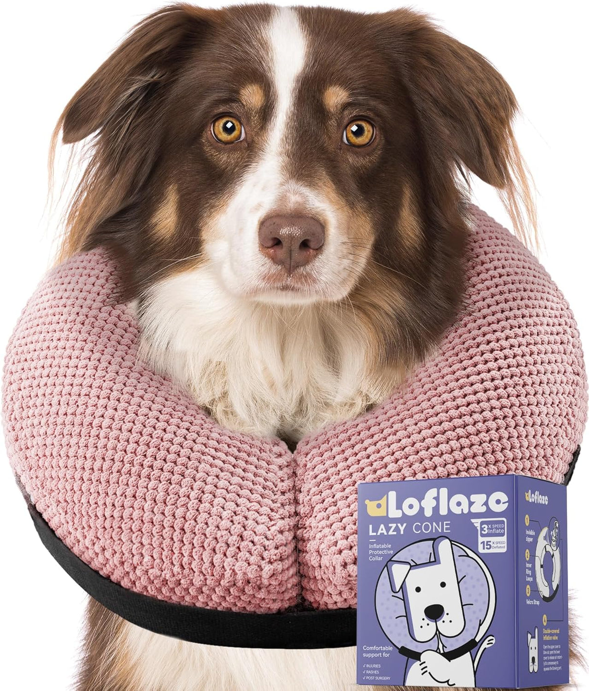 Loflaze Soft Inflatable Dog Cone Collar Pink XLARGE