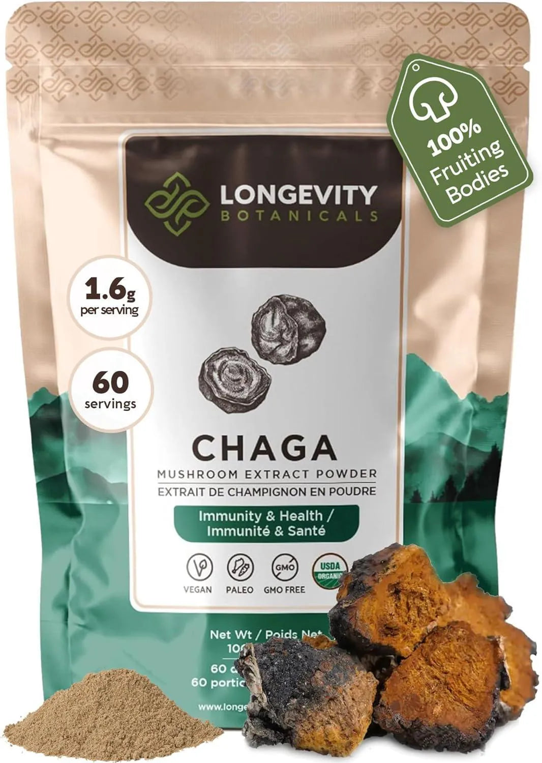 LONGEVITY BOTANICALS - Longevity Botanicals Organic Chaga Mushroom Powder 100Gr. - The Red Vitamin MX - Suplementos Alimenticios - {{ shop.shopifyCountryName }}