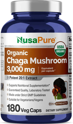 NUSAPURE - NusaPure Chaga Mushroom 3000Mg. 180 Capsulas - The Red Vitamin MX - Suplementos Alimenticios - {{ shop.shopifyCountryName }}