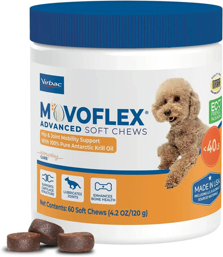VIRBAC - Virbac MOVOFLEX Advanced Soft Chews Hip Joint Support for Small Dogs 60 Masticables - The Red Vitamin MX - Cuidado De Cadera Y Articulaciones Para Perros - {{ shop.shopifyCountryName }}