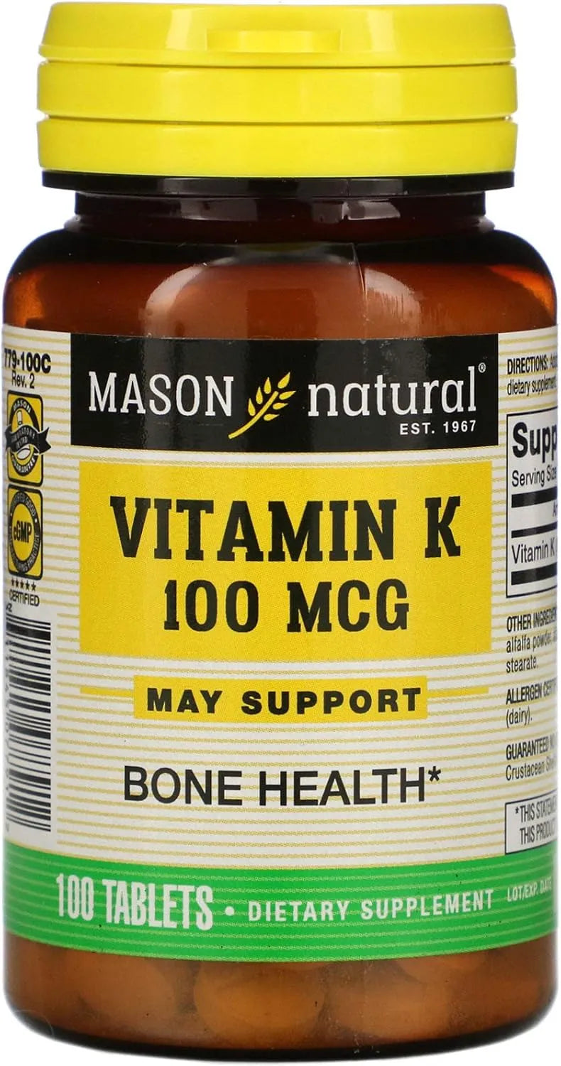 MASON NATURAL - Mason Natural Vitamin K 100mcg 100 Tabletas - The Red Vitamin MX - Suplementos Alimenticios - {{ shop.shopifyCountryName }}