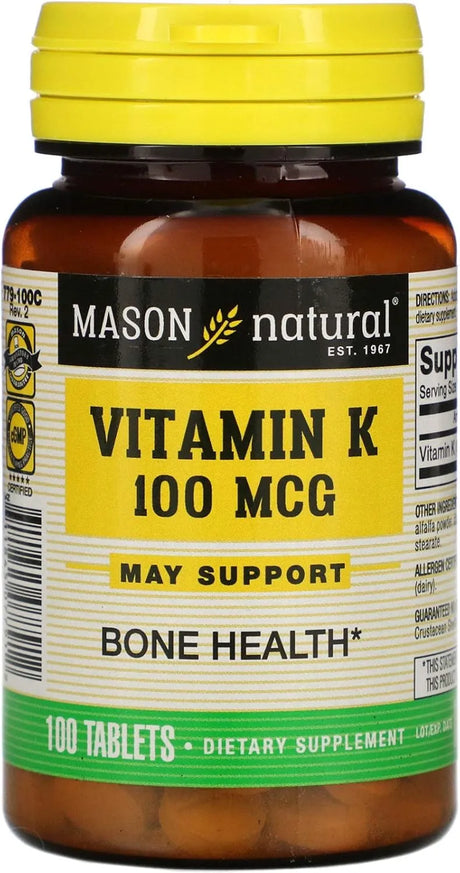 MASON NATURAL - Mason Natural Vitamin K 100mcg 100 Tabletas - The Red Vitamin MX - Suplementos Alimenticios - {{ shop.shopifyCountryName }}
