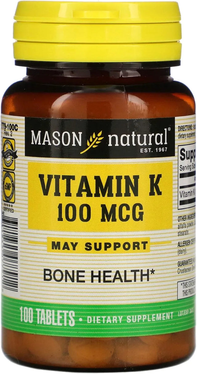 MASON NATURAL - Mason Natural Vitamin K 100mcg 100 Tabletas - The Red Vitamin MX - Suplementos Alimenticios - {{ shop.shopifyCountryName }}