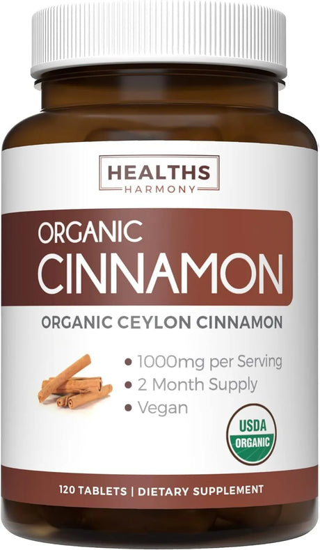 HEALTHS HARMONY - Healths Harmony USDA Organic Ceylon Cinnamon 1000Mg. 120 Tabletas - The Red Vitamin MX - Suplementos Alimenticios - {{ shop.shopifyCountryName }}