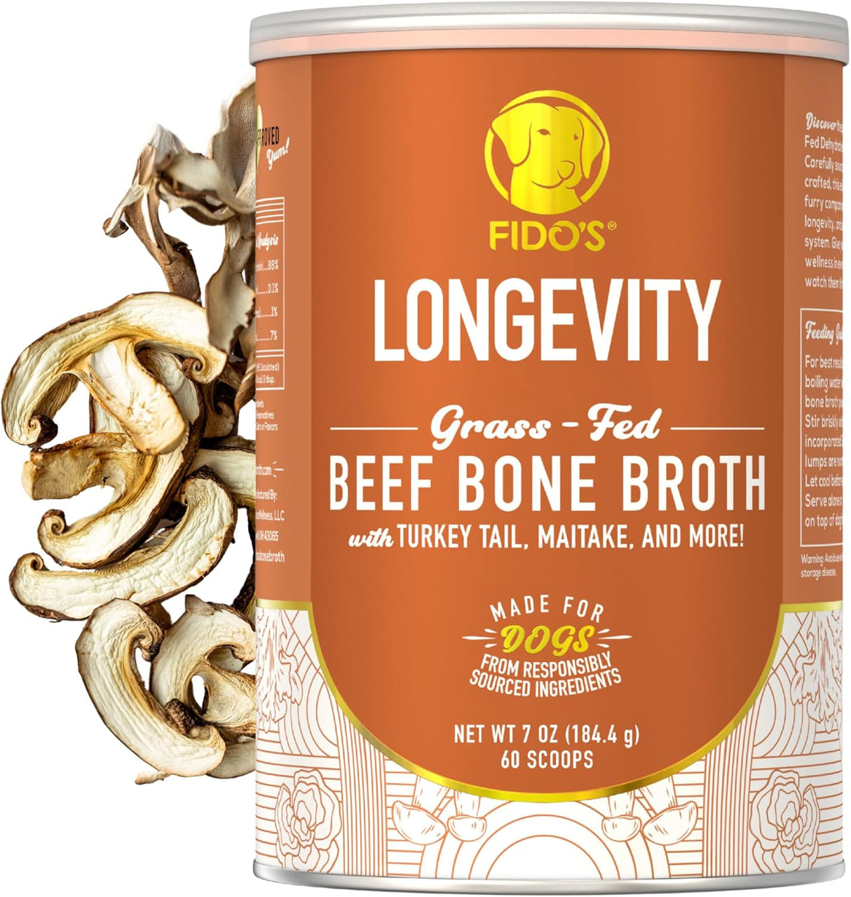 FIDO'S - Fido's Longevity Bone Broth for Dogs Turkey Tail + Maitake Mushroom 60 Servicios 184Gr. - The Red Vitamin MX - Suplementos Herbales Para Perros - {{ shop.shopifyCountryName }}