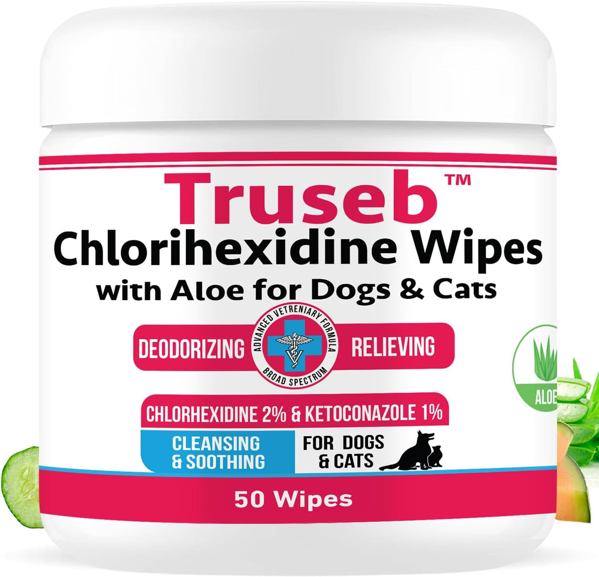 Truseb Topical Ketoconazole and Chlorhexidine Wipes for Dogs Cats and Horses 50 Toallitas