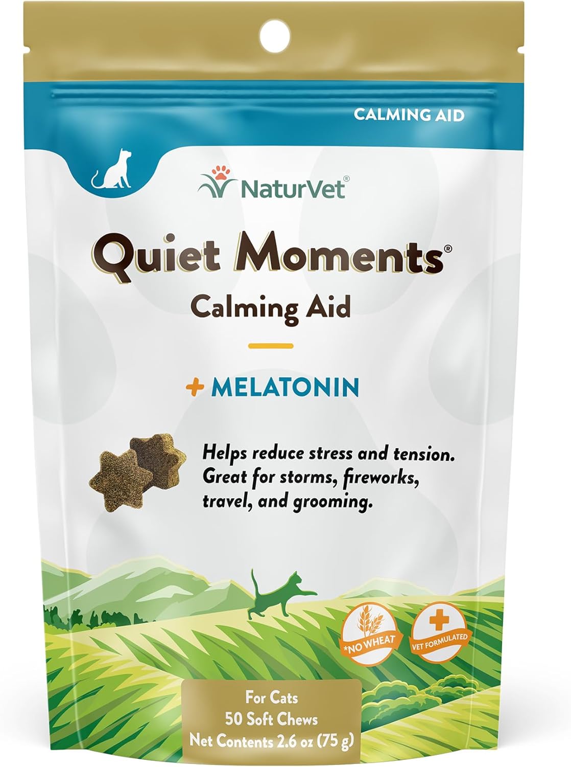 NaturVet Quiet Moments Calming Aid Cat Supplement Plus Melatonin 50 Masticables