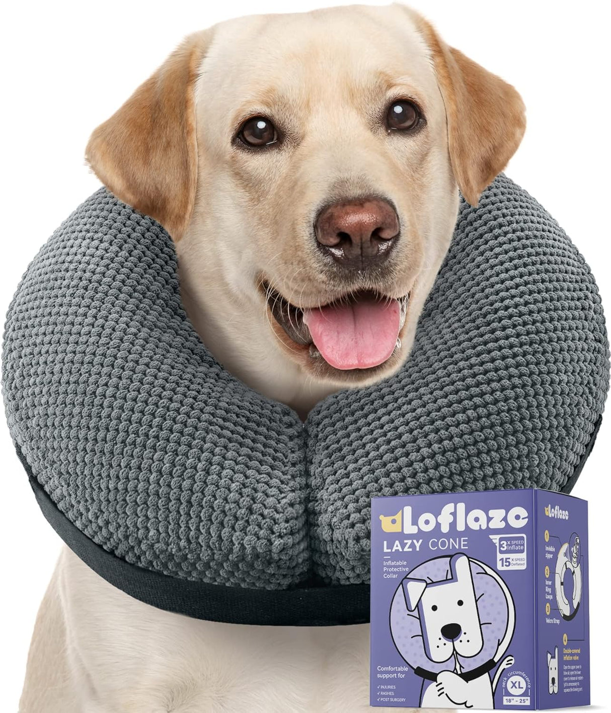 Loflaze Soft Inflatable Dog Cone Collar Grey XXLARGE