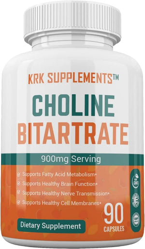 KRK SUPPLEMENTS - KRK SUPPLEMENTS Choline Bitartrate 900Mg. 90 Capsulas - The Red Vitamin MX - Suplementos Alimenticios - {{ shop.shopifyCountryName }}