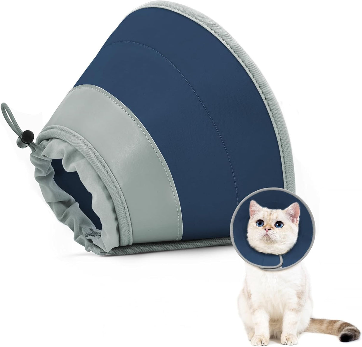 GoGoPaw Cat Cone Collar Soft to Stop Licking Adjustable Foldable SOLID BLUE MEDIUM