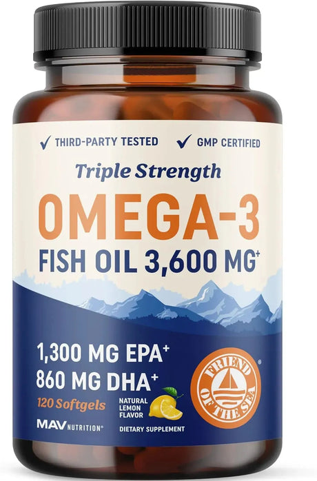 MAV NUTRITION - MAV Nutrition Triple Strength Omega 3 Fish Oil 3600Mg. 120 Capsulas Blandas - The Red Vitamin MX - Suplementos Alimenticios - {{ shop.shopifyCountryName }}