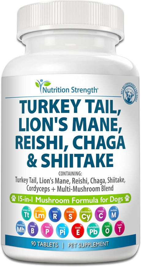 NUTRITION STRENGTH - Nutrition Strength 15-in-1 Mushrooms for Dogs 90 Tabletas - The Red Vitamin MX - Suplementos Herbales Para Perros - {{ shop.shopifyCountryName }}