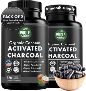 Whole Nature Pure Coconut Activated Charcoal 180 Capsulas 2 Pack