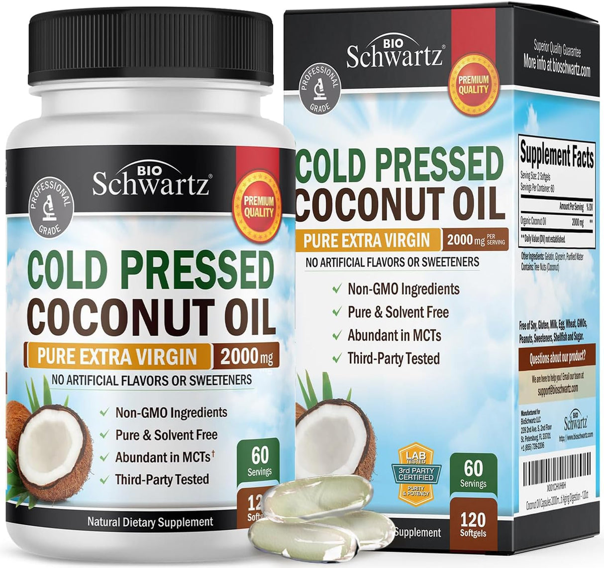 BIO SCHWARTZ - BioSchwartz Coconut Oil 2000Mg. 120 Capsulas Blandas - The Red Vitamin MX - Suplementos Alimenticios - {{ shop.shopifyCountryName }}