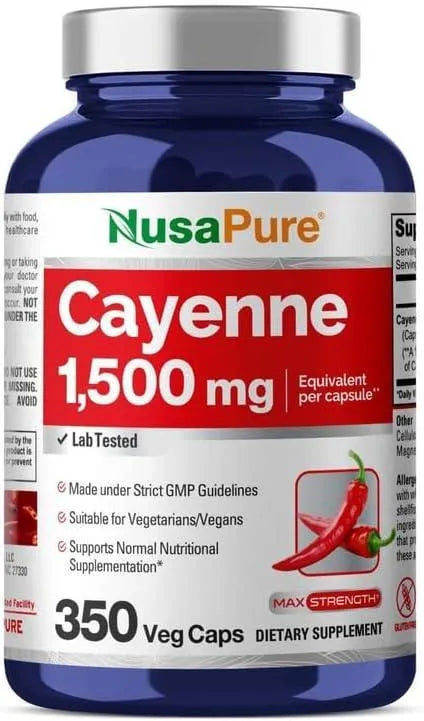 NUSAPURE - NusaPure Cayenne Pepper 1500Mg. 350 Capsulas - The Red Vitamin MX - Suplementos Alimenticios - {{ shop.shopifyCountryName }}