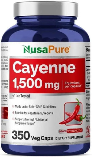 NUSAPURE - NusaPure Cayenne Pepper 1500Mg. 350 Capsulas - The Red Vitamin MX - Suplementos Alimenticios - {{ shop.shopifyCountryName }}