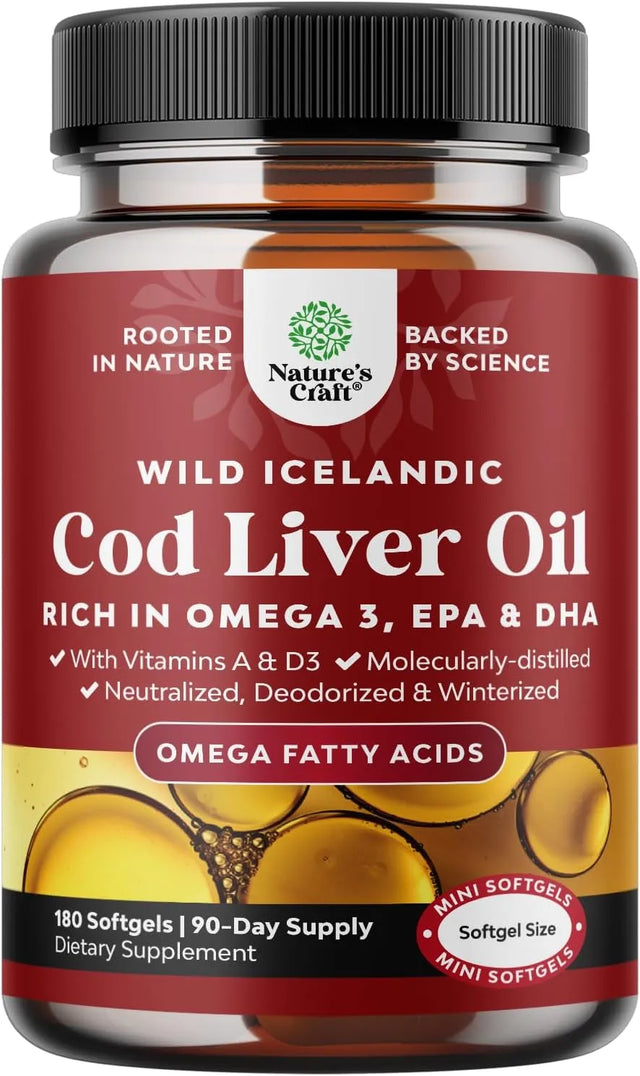 NATURES CRAFT - Natures Craft Icelandic Cod Liver Oil Wild Caught EPA DHA Omega 3 Fish Oil 1000Mg. 180 Capsulas Blandas - The Red Vitamin MX - Suplementos Alimenticios - {{ shop.shopifyCountryName }}