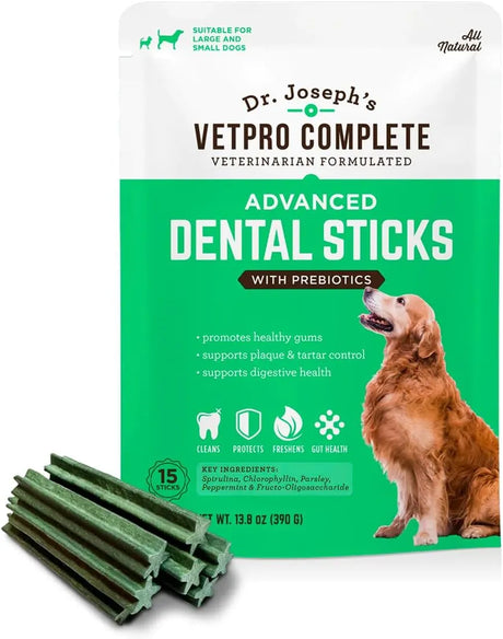 DR. JOSEPH'S - Dr. Joseph's Vetpro Complete Advanced Dental Sticks with Prebiotics 15 Piezas - The Red Vitamin MX - Cuidado Dental Para Perros - {{ shop.shopifyCountryName }}