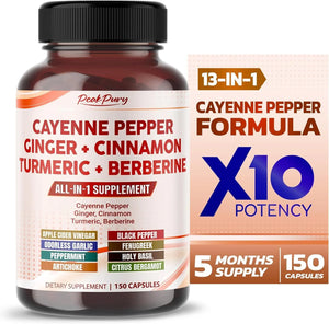 PEAK PURY - Peak Pury Cayenne Pepper Ginger Turmeric Berberine 150 Capsulas - The Red Vitamin MX - Suplementos Alimenticios - {{ shop.shopifyCountryName }}