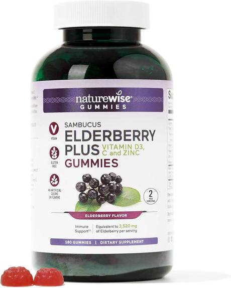 NATUREWISE - NatureWise Elderberry Gummies with Vitamin C + D3 + Zinc 180 Gomitas - The Red Vitamin MX - Suplementos Alimenticios - {{ shop.shopifyCountryName }}