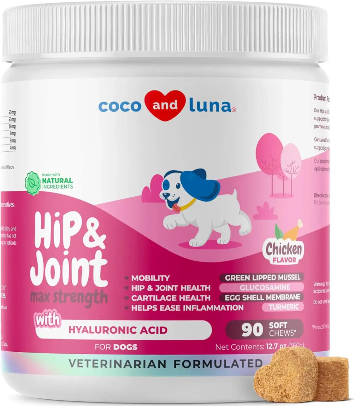 COCO AND LUNA - Coco and Luna Hip & Joint Supplement for Dogs Max Strength 90 Masticables - The Red Vitamin MX - Cuidado De Cadera Y Articulaciones Para Perros - {{ shop.shopifyCountryName }}