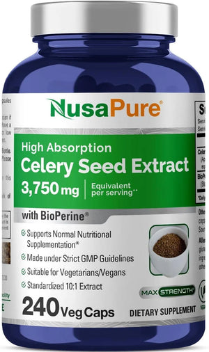 NUSAPURE - NusaPure Celery Seed Extract 3750Mg. 240 Capsulas - The Red Vitamin MX - Suplementos Alimenticios - {{ shop.shopifyCountryName }}