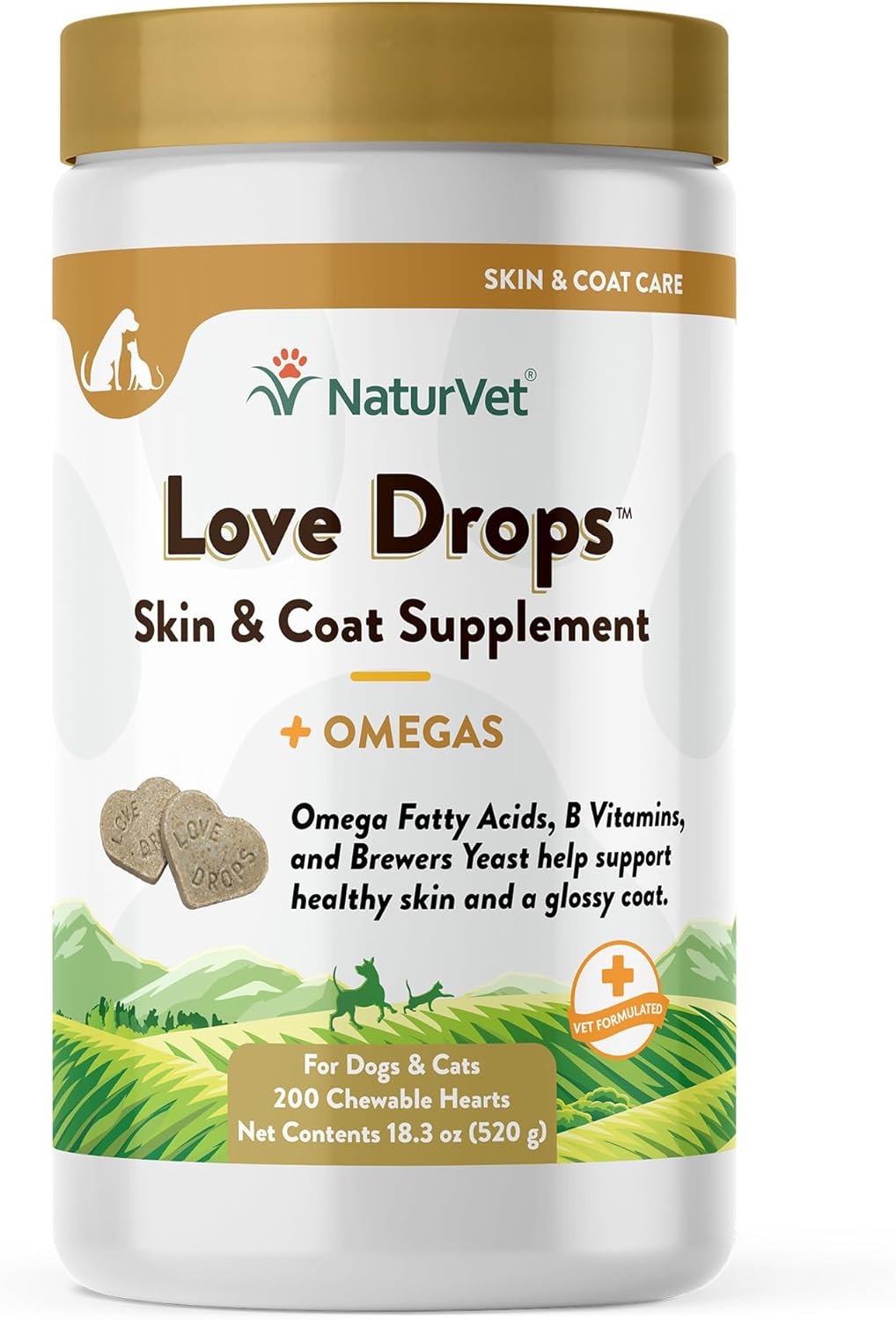 NaturVet Love Drops Plus Omegas Skin & Coat Supplement for Dogs 200 Masticables