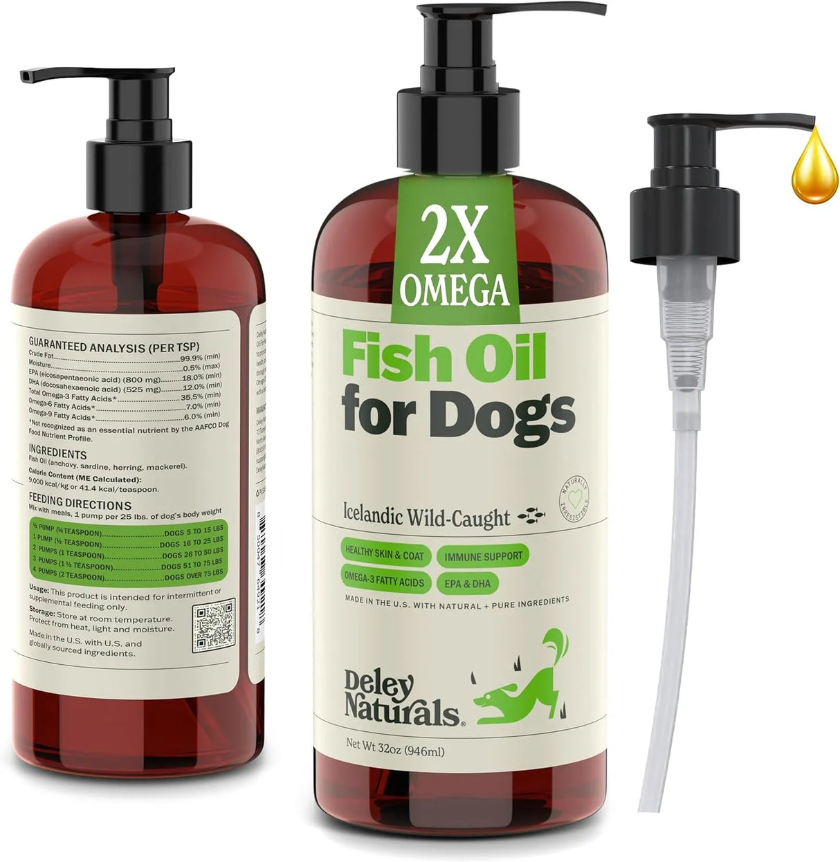 DELEY NATURALS - Deley Naturals Dog Fish Oil Icelandic 2X Omega 32 Fl.Oz. - The Red Vitamin MX - Aceite De Pescado Para Perros - {{ shop.shopifyCountryName }}